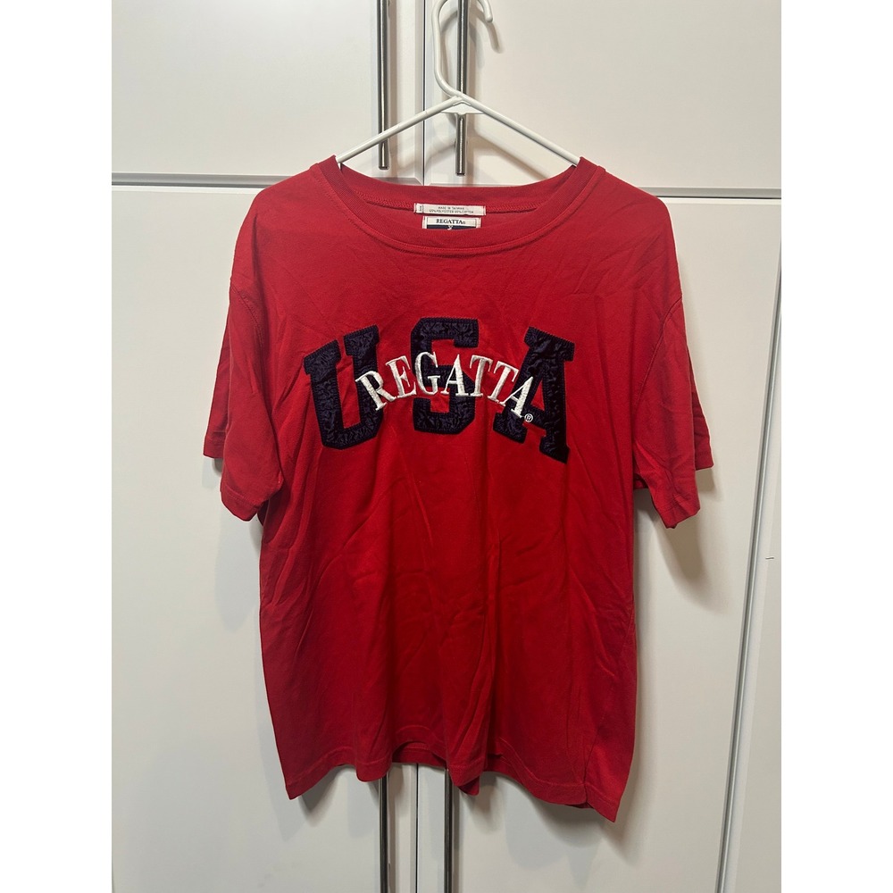 Regatta Sport USA Graphic T-Shirt Red Short Sleeve Crew Neck Mens XL Embroidered